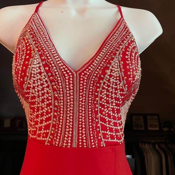 Red Rhinestone Evening Gown Prom Dress Maxi Soieblu Agaci “A Night To Remember” - Picture 2 of 11